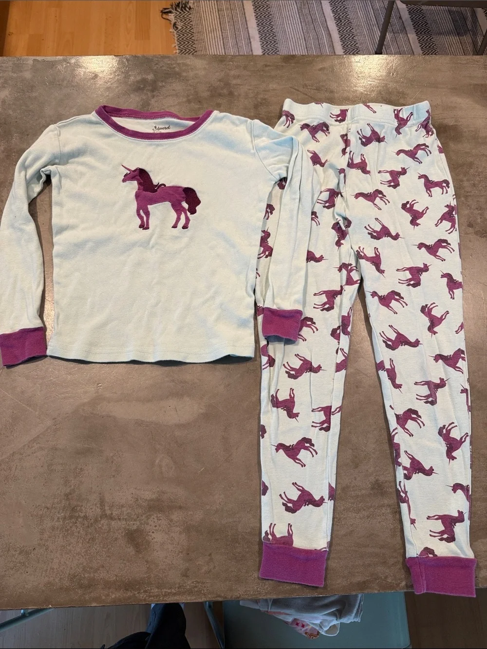 Girls' Light Blue Unicorn Pajama Set with Purple Accents